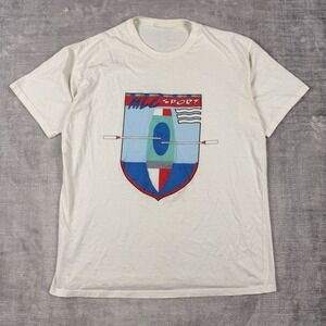 Vintage Ringer Shirt Men's Large White MLC Sport Kayak Canoe Vintage 80s Shield